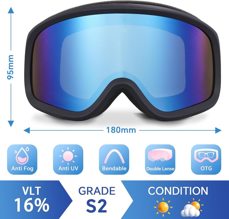 Keary Ski Goggles Men Women Snowboard Goggles Snow Goggles for Adult Youth OTG 100% UV Protection Snowboarding Goggle - Image 2